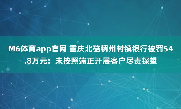 M6体育app官网 重庆北碚稠州村镇银行被罚54.8万元：未按照端正开展客户尽责探望