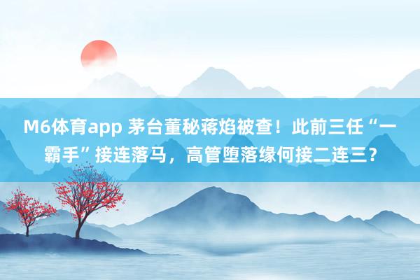 M6体育app 茅台董秘蒋焰被查！此前三任“一霸手”接连落马，高管堕落缘何接二连三？
