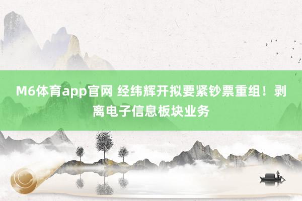 M6体育app官网 经纬辉开拟要紧钞票重组！剥离电子信息板块业务