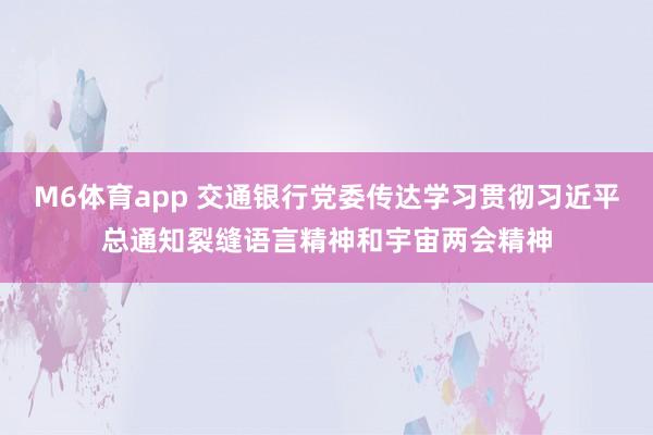M6体育app 交通银行党委传达学习贯彻习近平总通知裂缝语言精神和宇宙两会精神