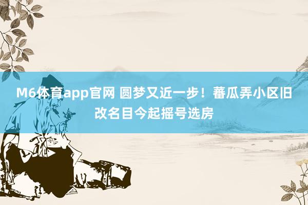 M6体育app官网 圆梦又近一步！蕃瓜弄小区旧改名目今起摇号选房
