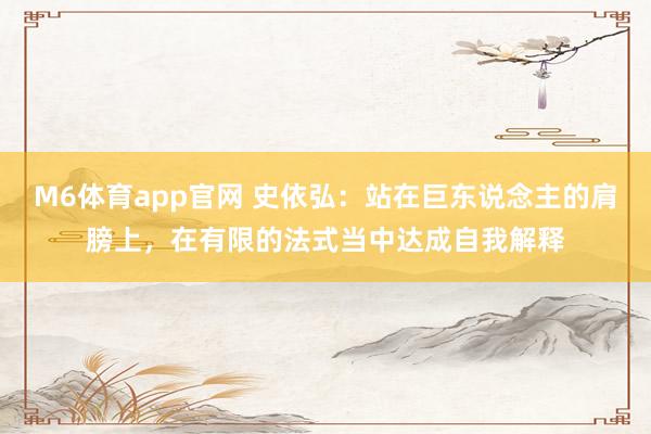 M6体育app官网 史依弘：站在巨东说念主的肩膀上，在有限的法式当中达成自我解释