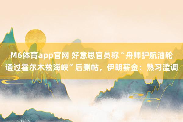M6体育app官网 好意思官员称“舟师护航油轮通过霍尔木兹海峡”后删帖，伊朗薪金：熟习滥调