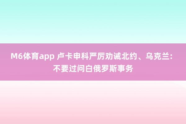 M6体育app 卢卡申科严厉劝诫北约、乌克兰: 不要过问白俄罗斯事务