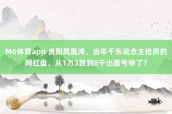 M6体育app 贵阳凤凰湾，当年千东说念主抢房的网红盘，从1万3跌到8千出面亏惨了？