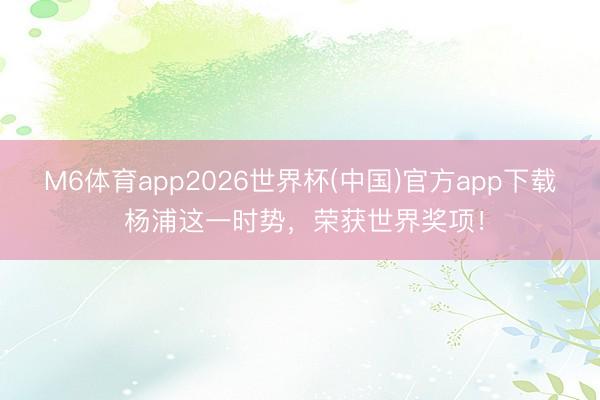 M6体育app2026世界杯(中国)官方app下载 杨浦这一时势，荣获世界奖项！