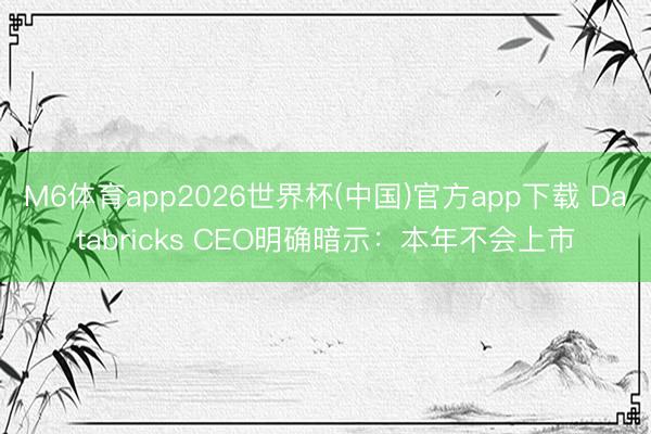 M6体育app2026世界杯(中国)官方app下载 Databricks CEO明确暗示：本年不会上市