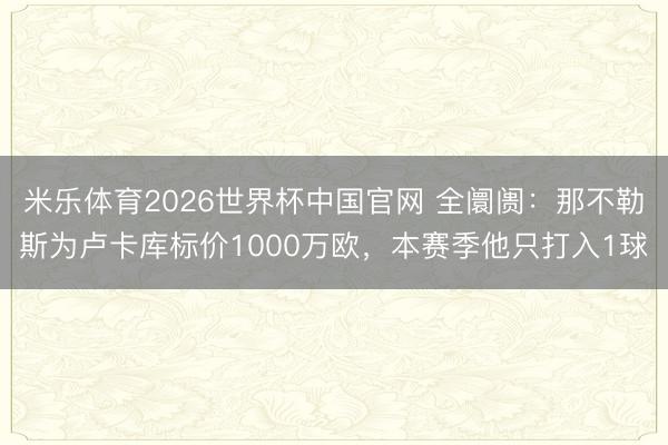 米乐体育2026世界杯中国官网 全阛阓：那不勒斯为卢卡库标价1000万欧，本赛季他只打入1球
