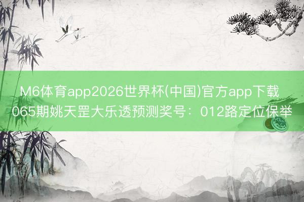 M6体育app2026世界杯(中国)官方app下载 065期姚天罡大乐透预测奖号：012路定位保举